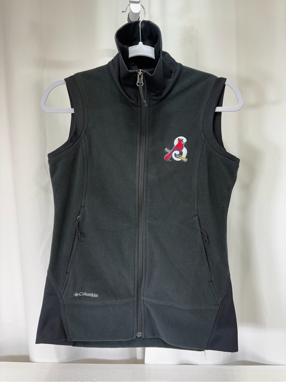 Columbia Black Sleeveless Fleece Vest with Red & White Cardinal Patch 4132